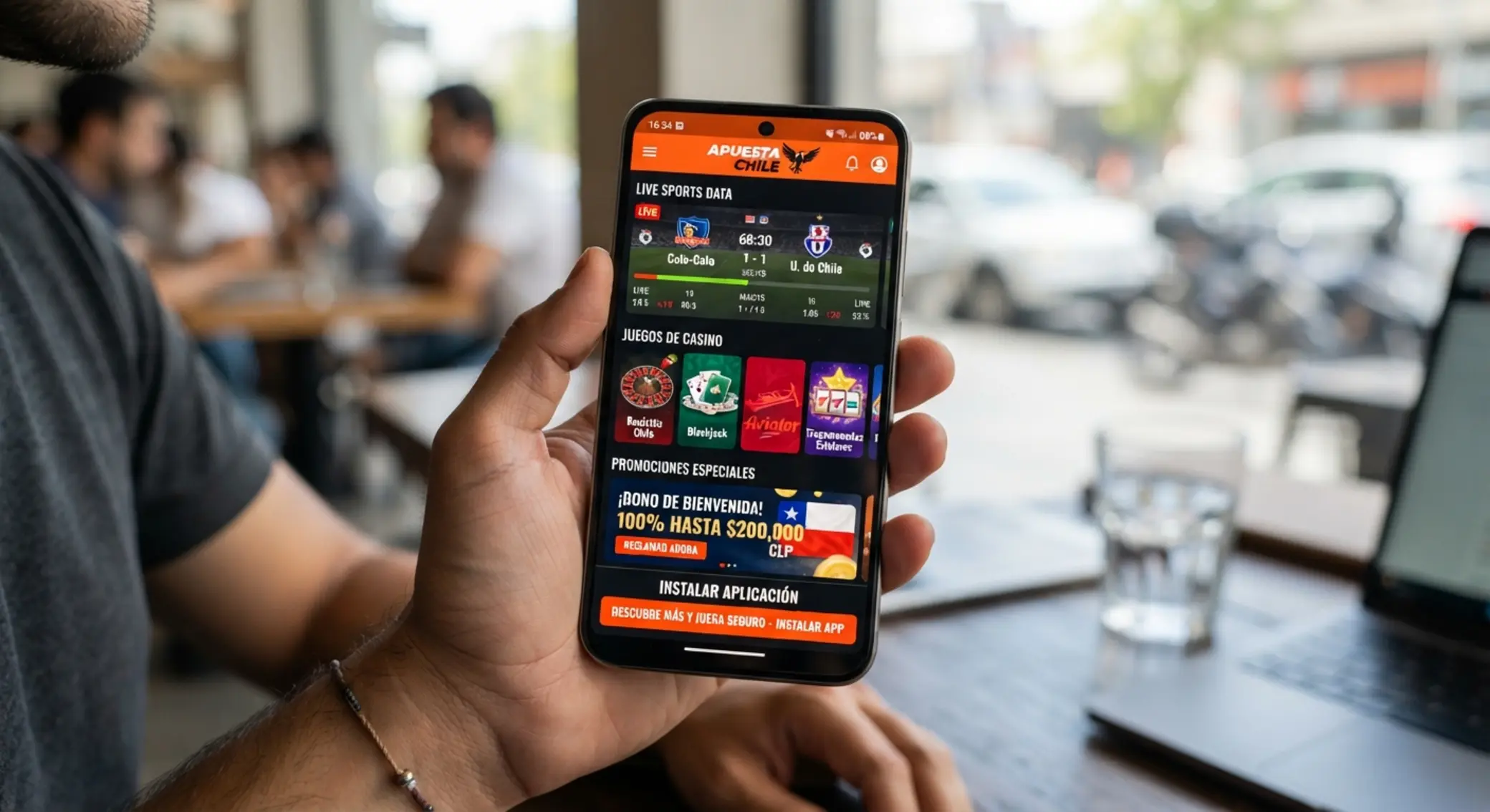 Pantalla de app Android con inicio deportivo y juegos en móvil