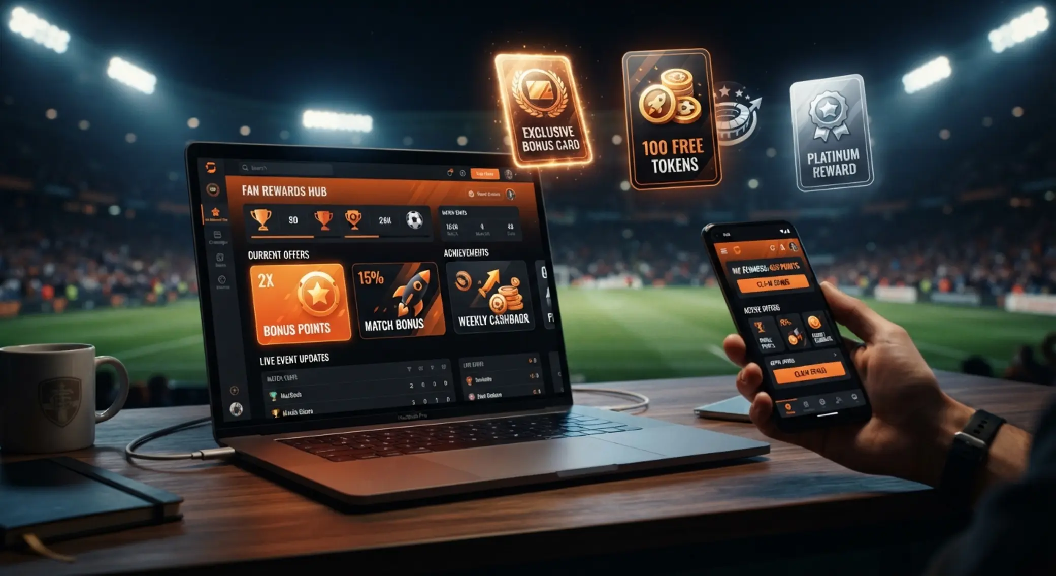 Visual de promociones deportivas con conceptos de cashback y apuesta sin riesgo