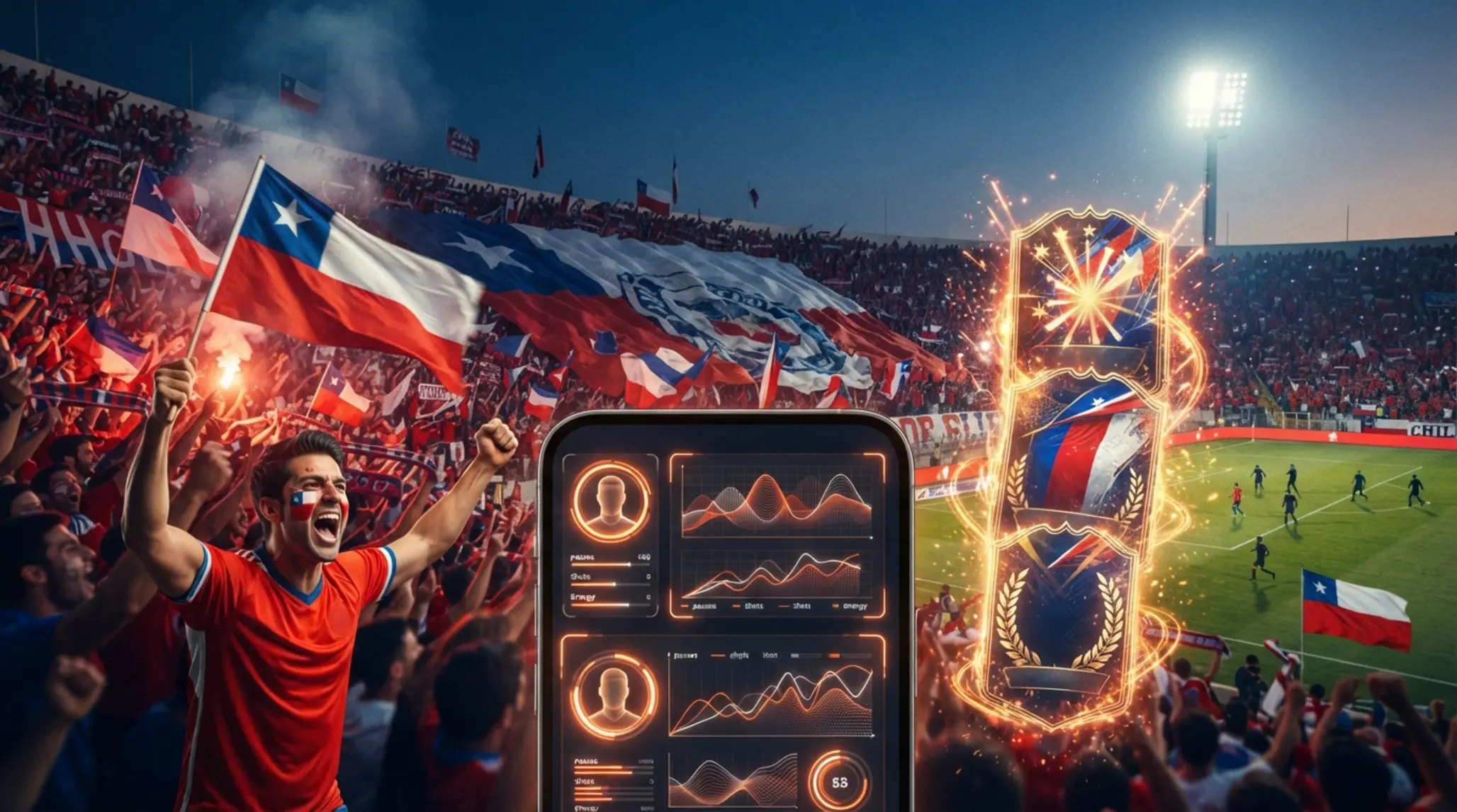 Banner promocional de Betano Chile con ambiente de fútbol chileno y enfoque en bono de bienvenida