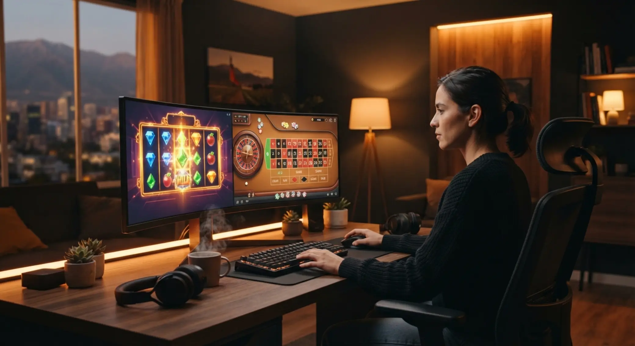 Vista general de juegos online con tragamonedas y ruleta digital