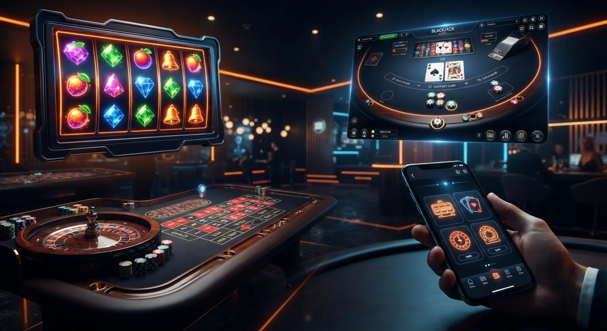 Collage de tragamonedas, ruleta en vivo y juegos de mesa online