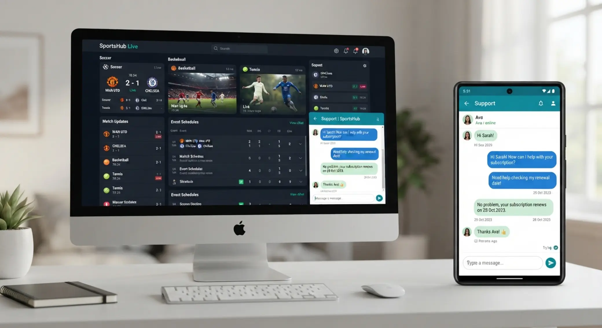 Interfaz del chat en vivo en sitio web y app