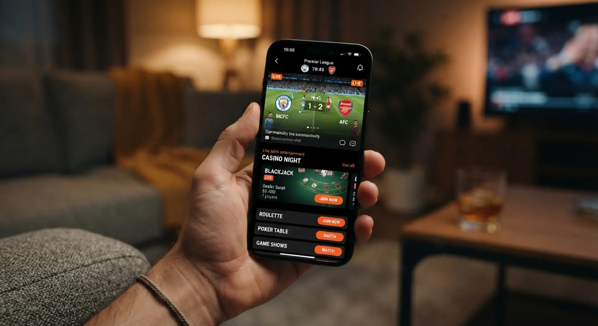Smartphone con sección de apuestas en vivo de Betano