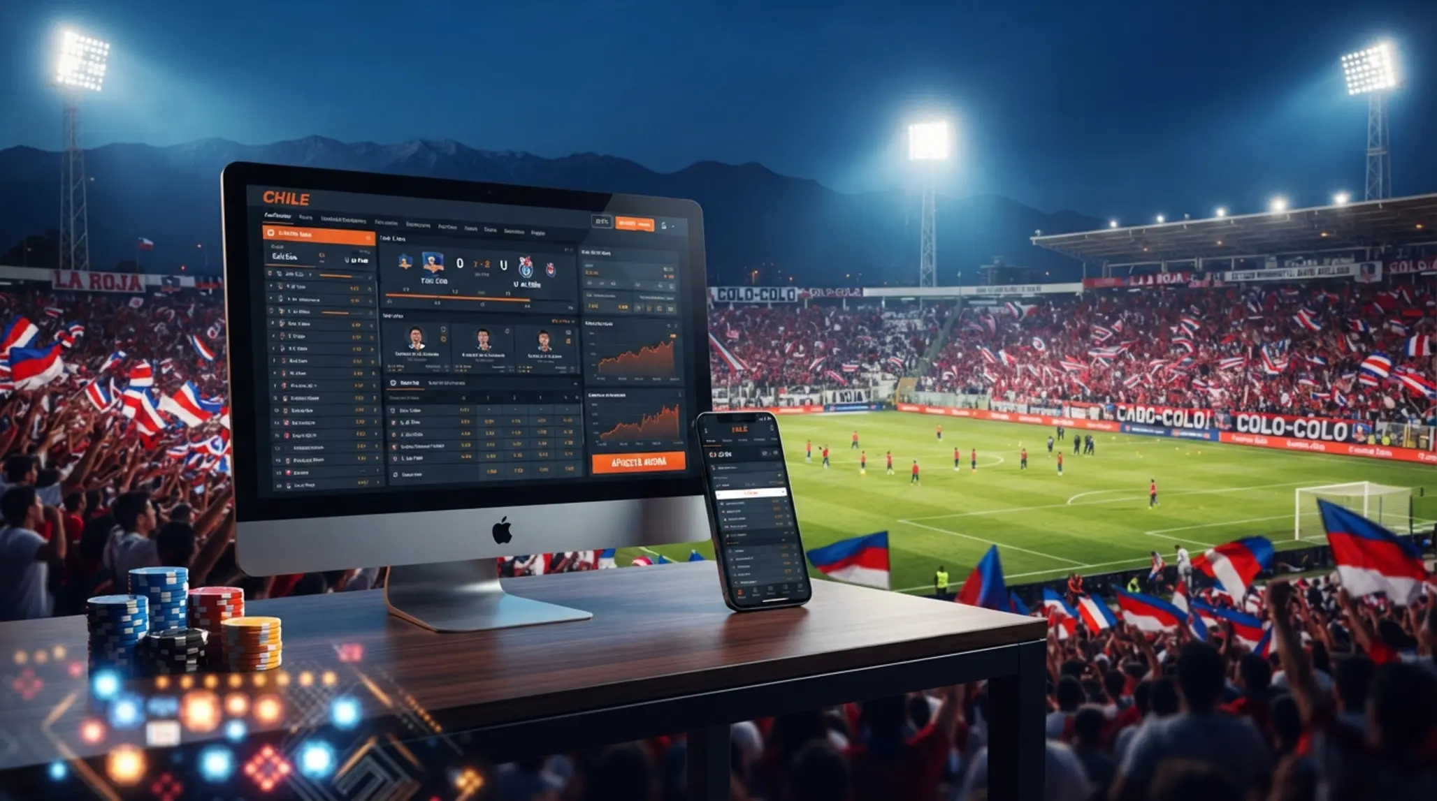 Escena deportiva y de entretenimiento digital pensada para usuarios de Chile