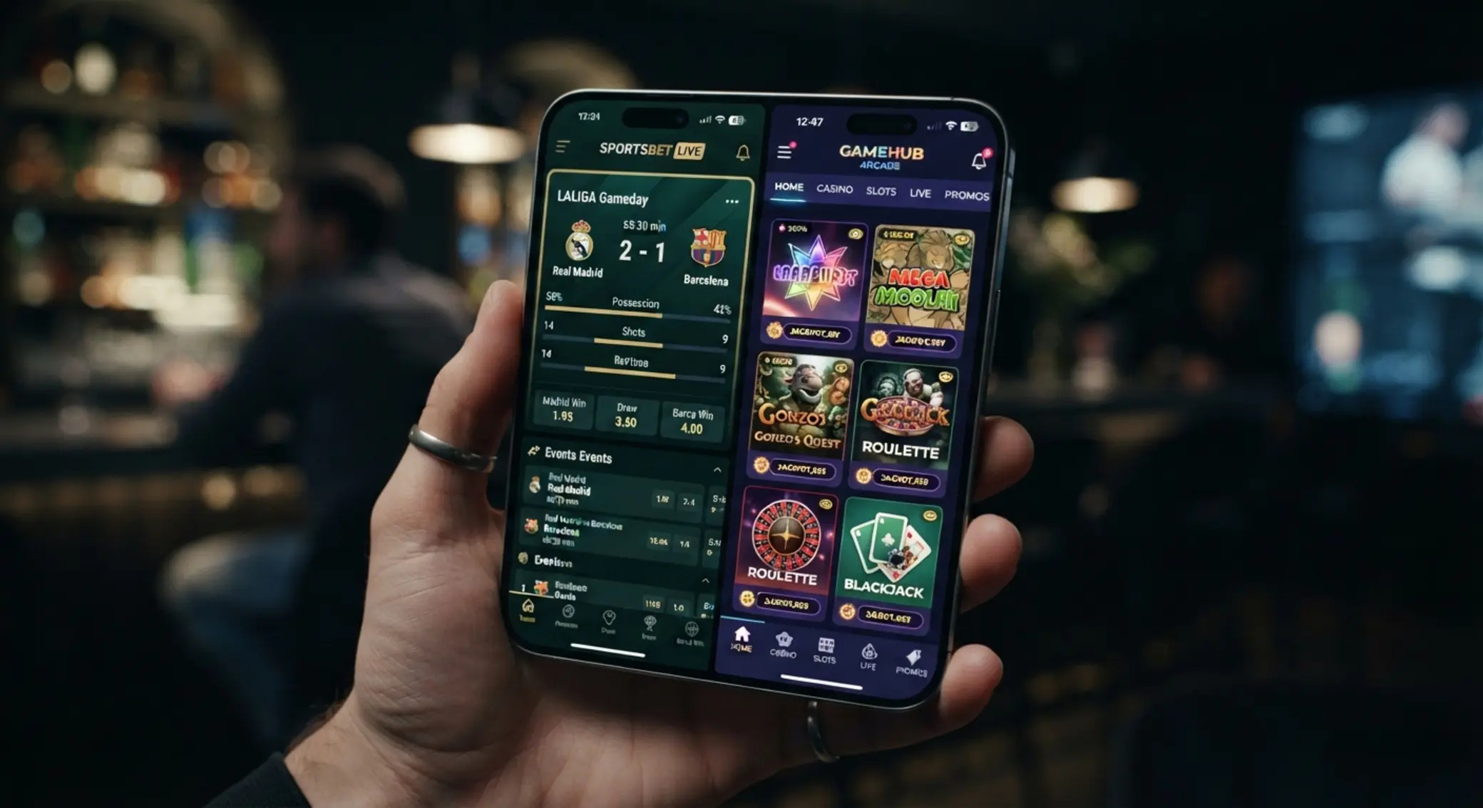 iPhone con pantalla de actividad en vivo y sección de juegos
