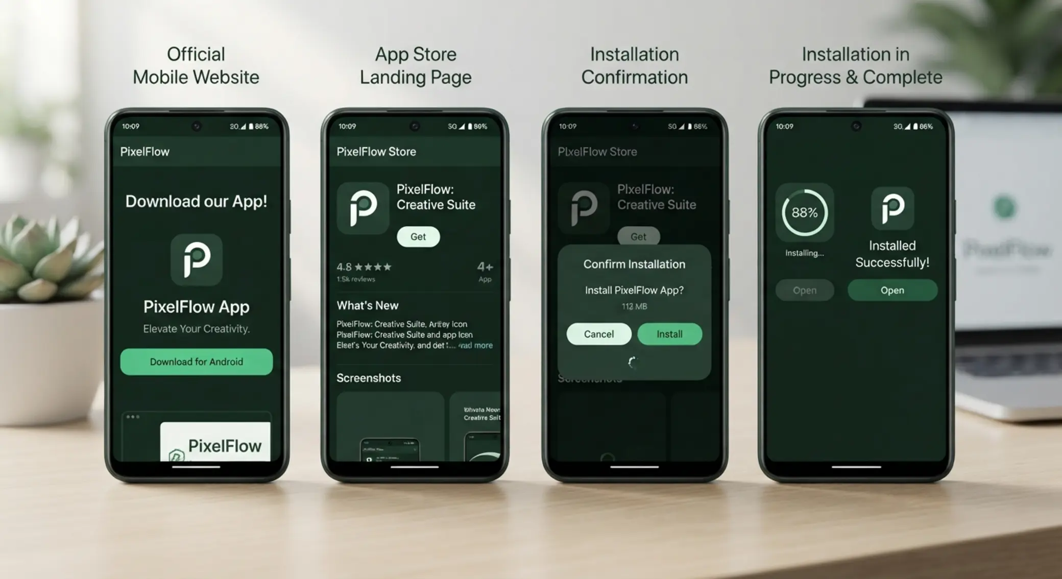 Secuencia conceptual de instalación de app iOS en iPhone