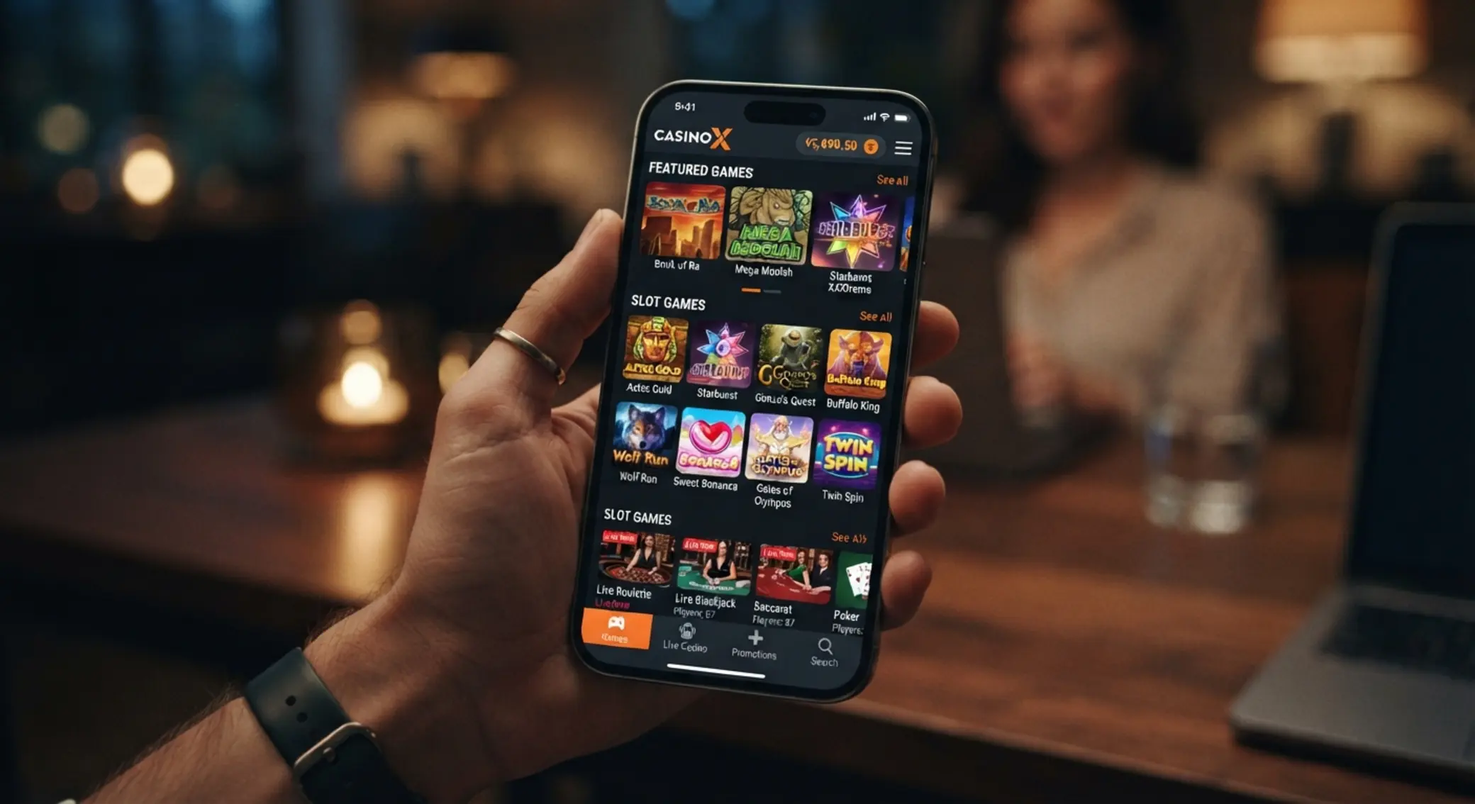 Interfaz móvil con juegos online en un teléfono