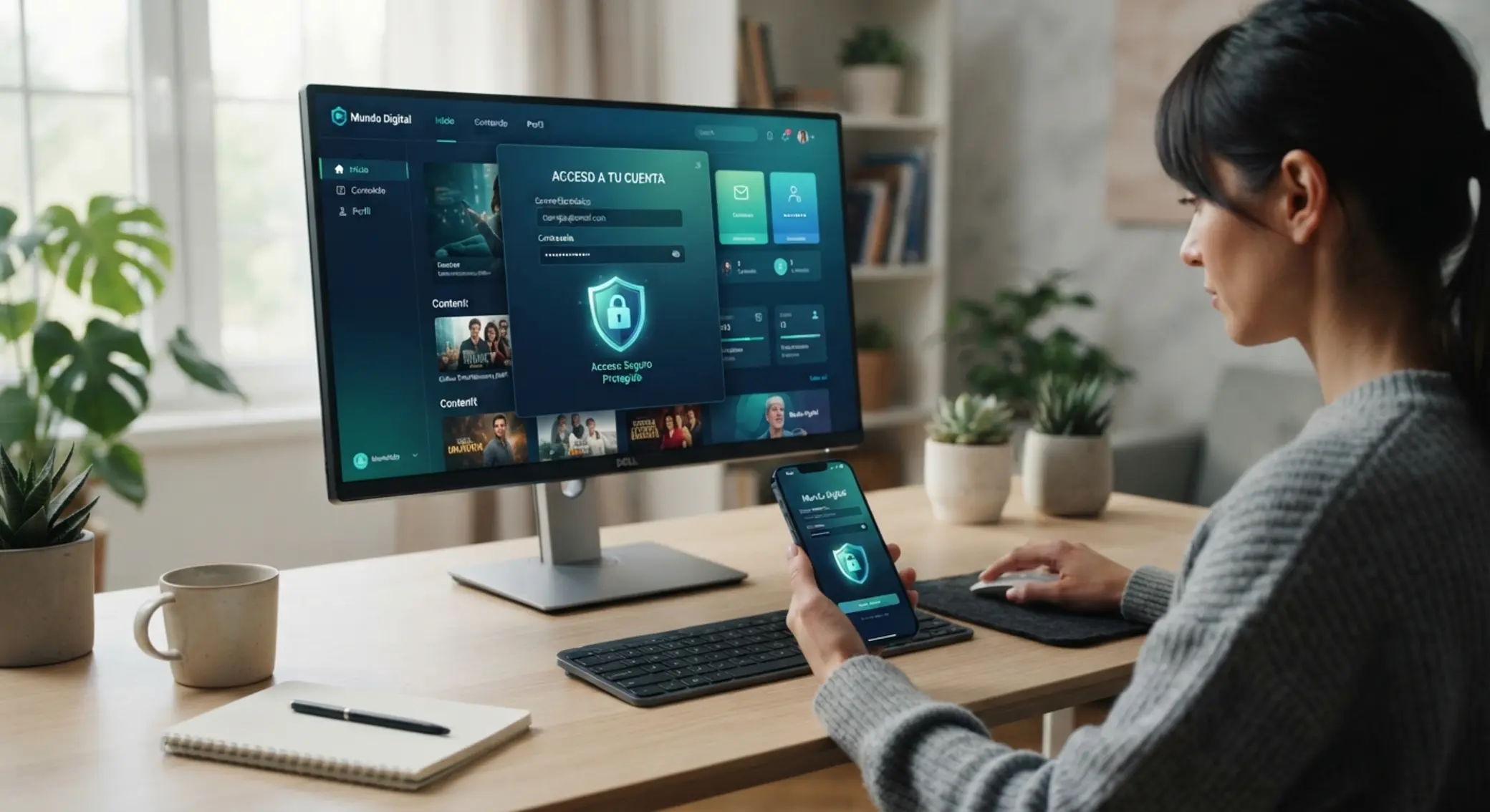 Acceso seguro a cuenta online desde computador y móvil