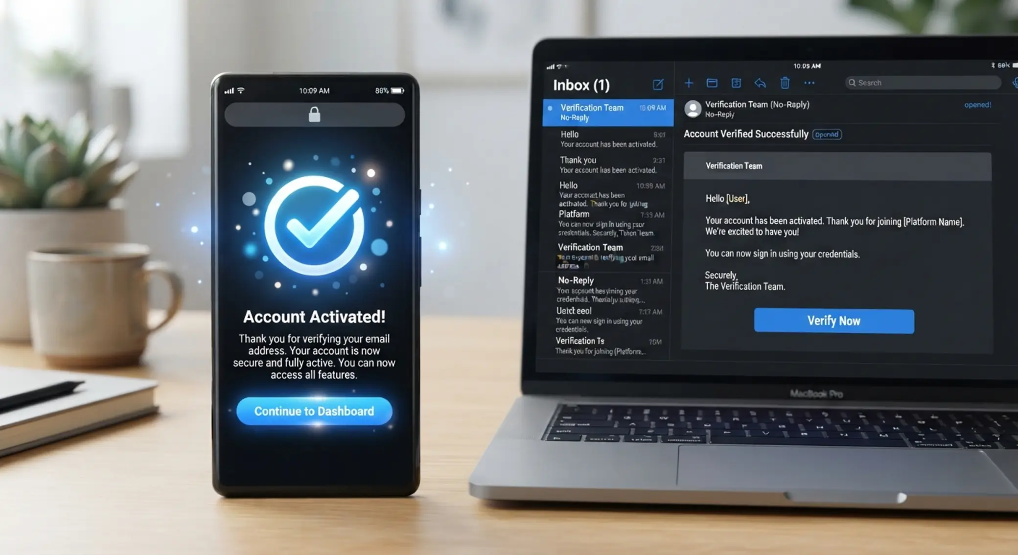 Mensaje de confirmación por correo o SMS con verificación de cuenta