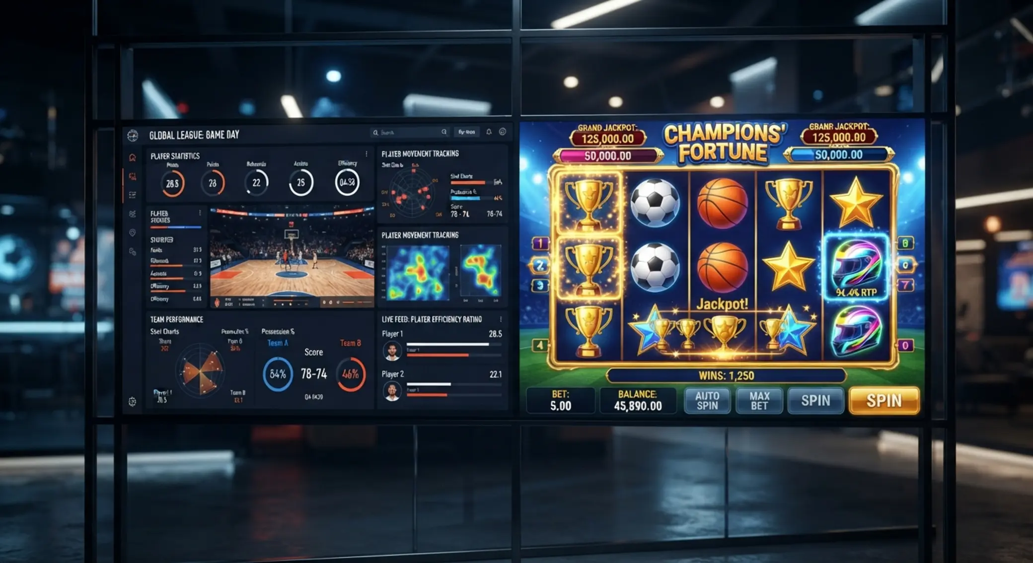 Pantallas de deportes y juegos en línea después del registro