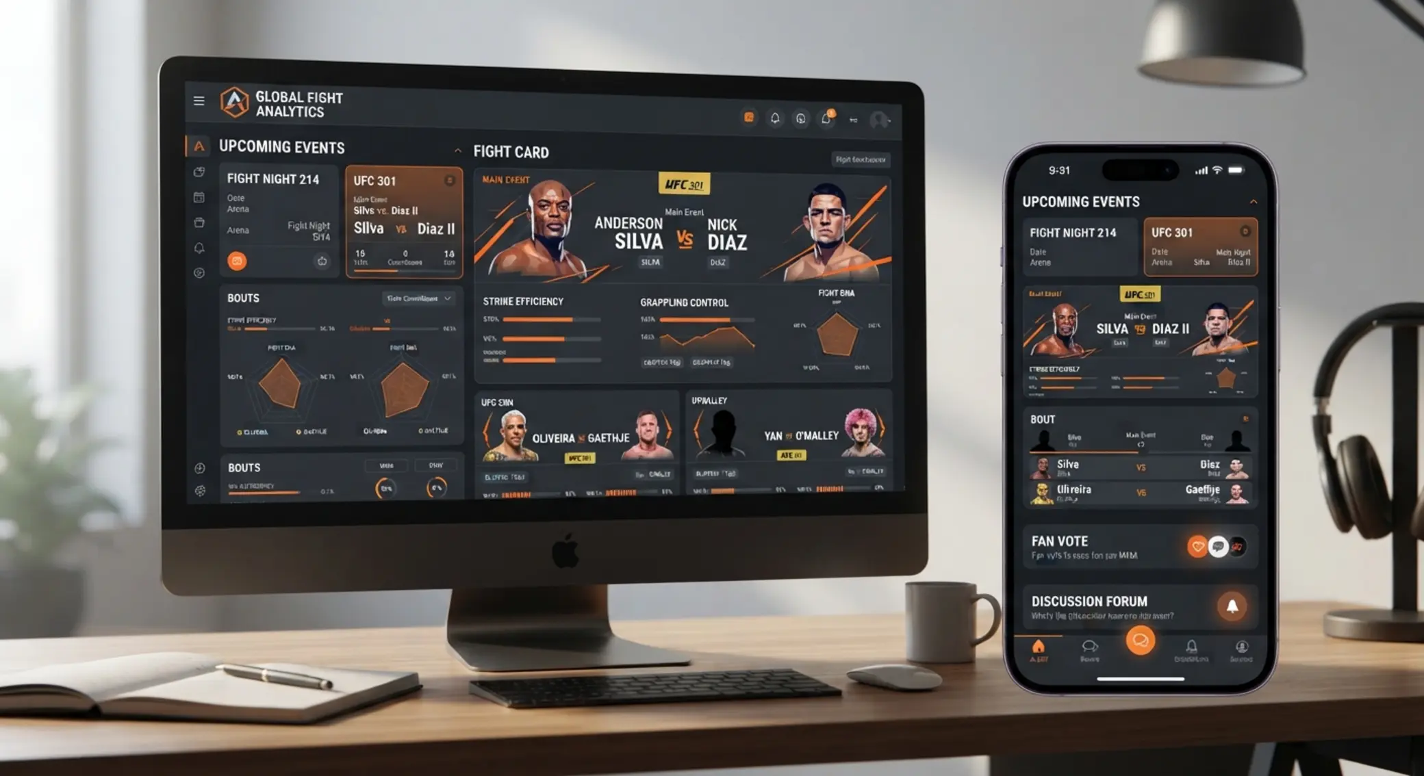 Interfaz deportiva genérica con eventos de MMA destacados