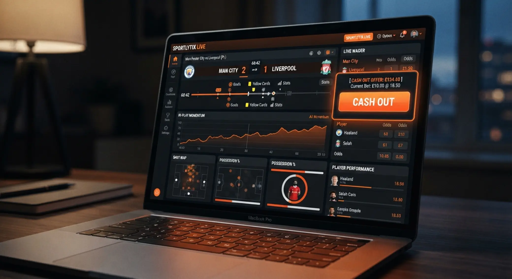 Interfaz digital con opción de cash out resaltada