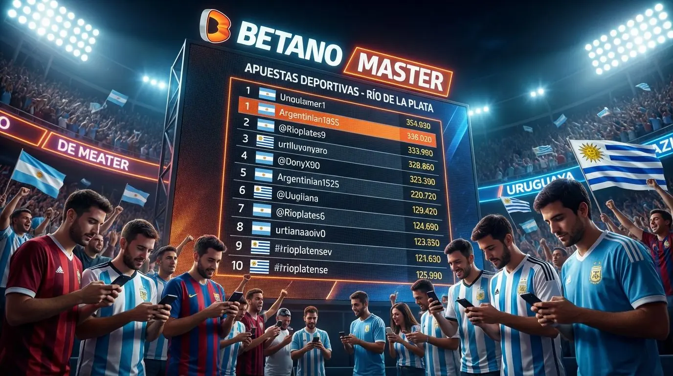 Apostadores argentinos analizando el ranking de Betano Master en un estadio virtual