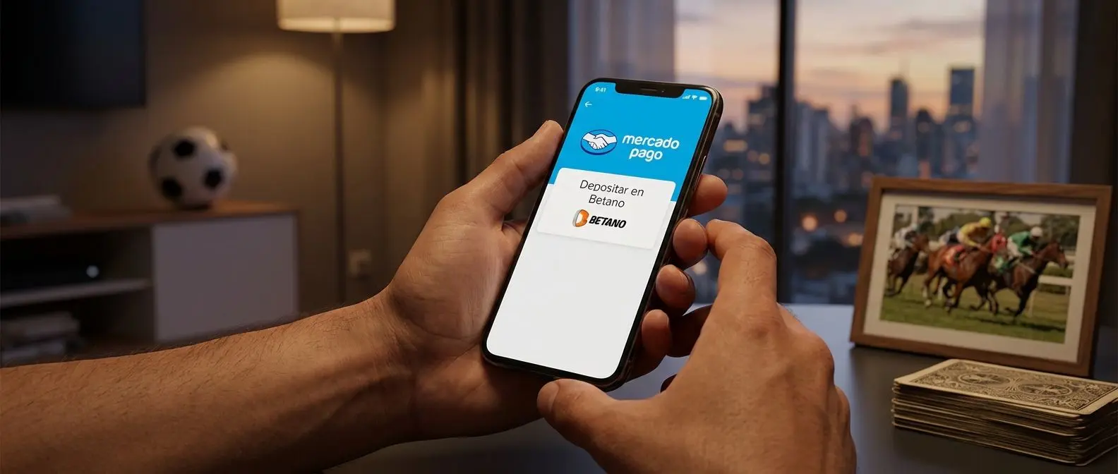 Argentine sports bettor usando Mercado Pago en Betano desde smartphone