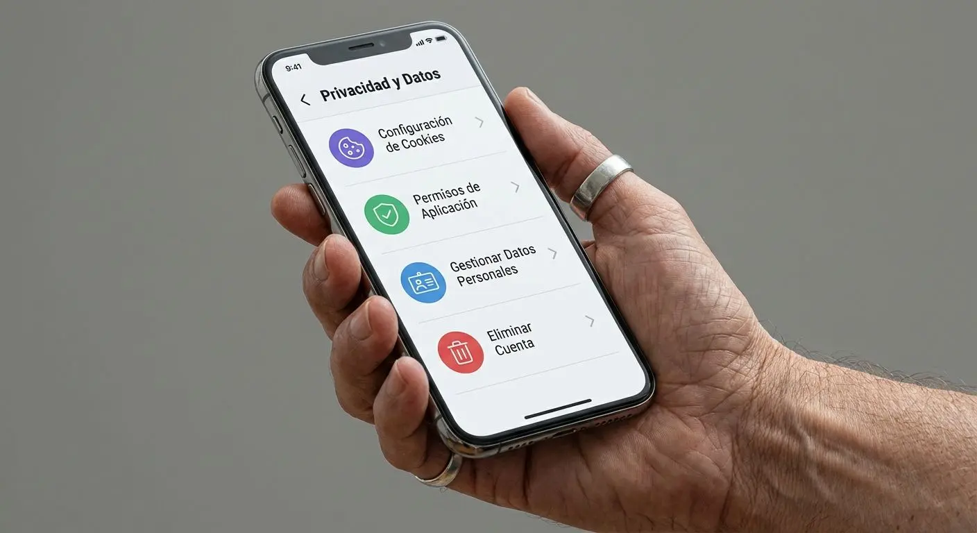 Smartphone con menú de derechos de privacidad en Betano Argentina.