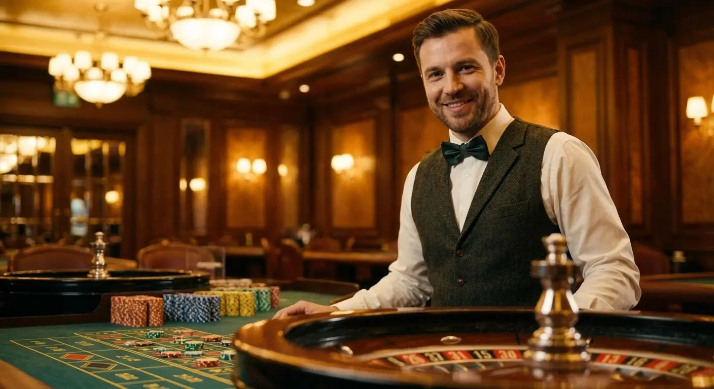 Crupier profesional en mesa de ruleta en vivo de Betano.