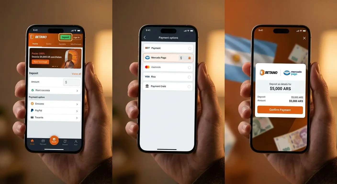 Flujo de depósito en Betano con Mercado Pago paso a paso en un smartphone