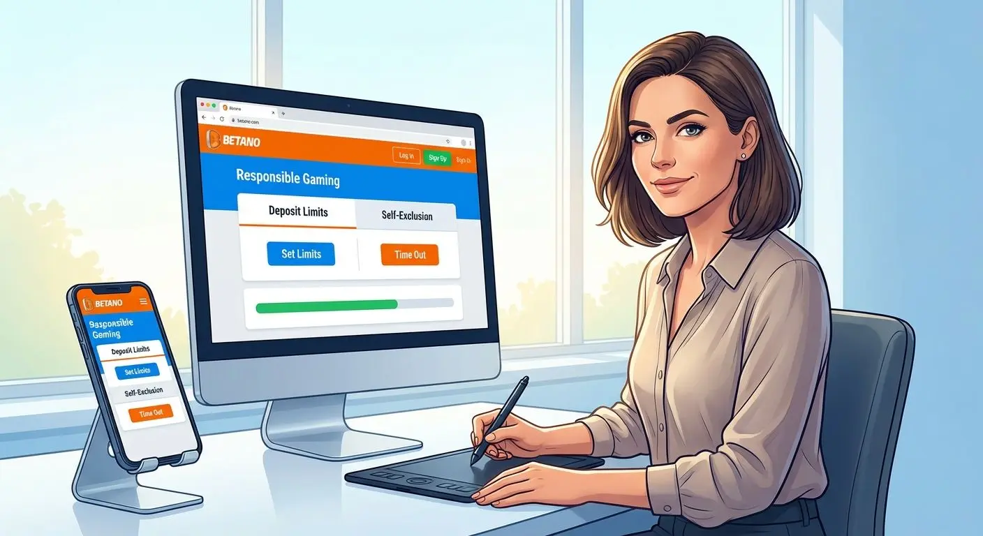 Pantalla Betano mostrando herramientas de límites y autoexclusión para usuarios