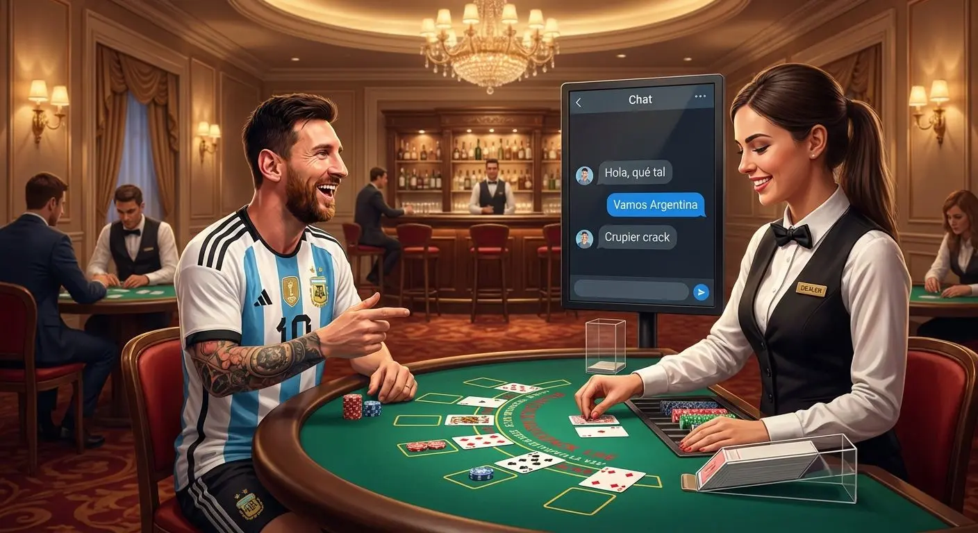 Jugador argentino charlando con crupier en blackjack en vivo de Betano.