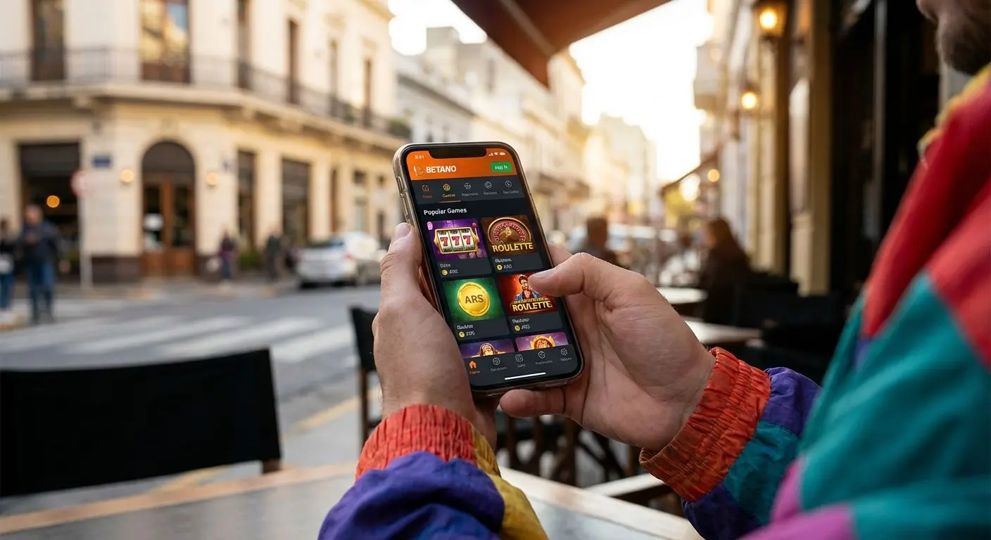 Interfaz de la app de Betano con juegos y apuestas deportivas en un celular