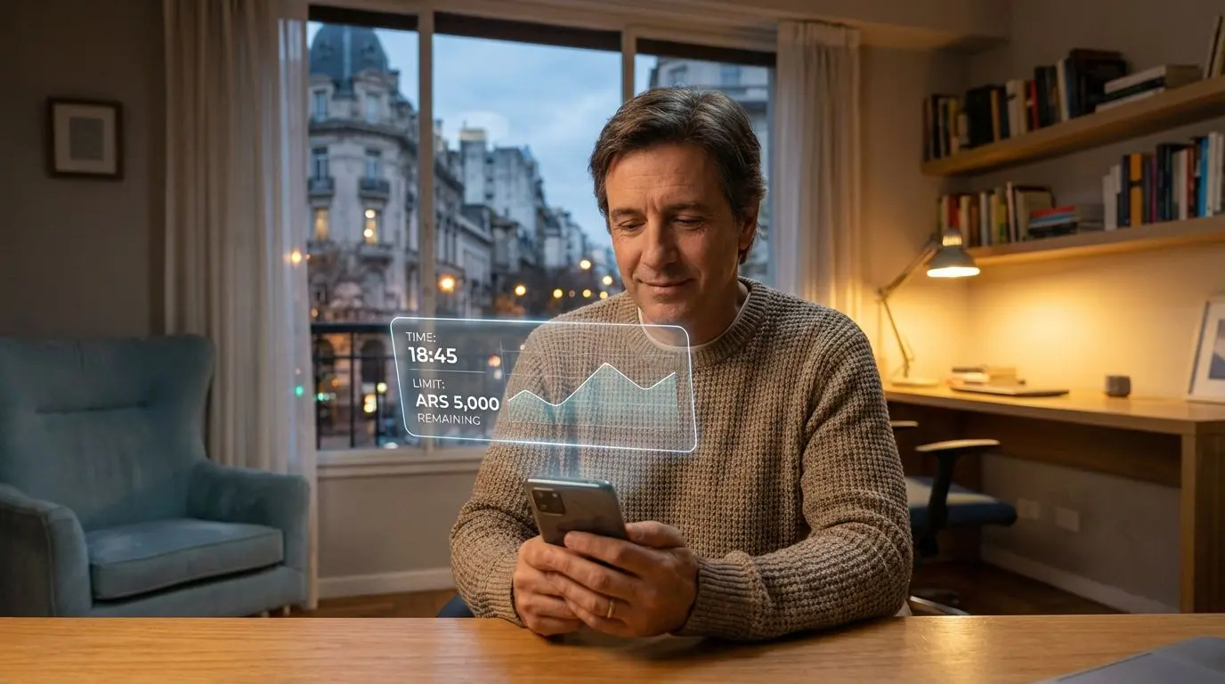 Jugador argentino monitorea límites de tiempo y depósito en app de apuestas Betano