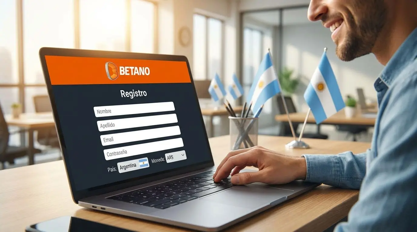 Proceso de registro en Betano Argentina desde una laptop