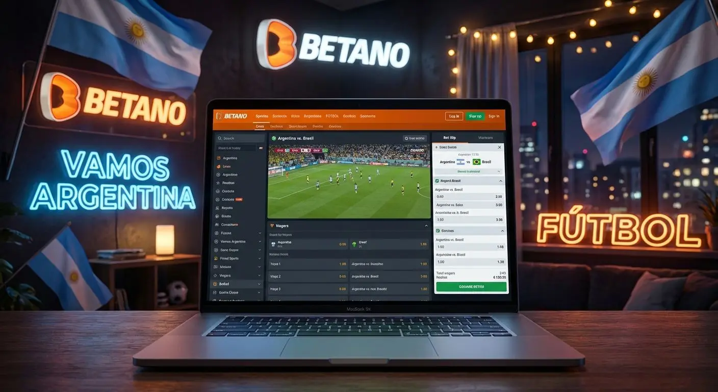 Interfaz de Betano con apuestas en vivo, representación de juego responsable en Argentina
