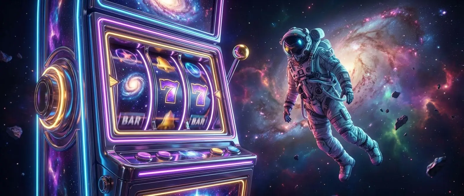 Astronauta y máquina tragamonedas flotando en el espacio con fondos cósmicos para Spaceman Betano