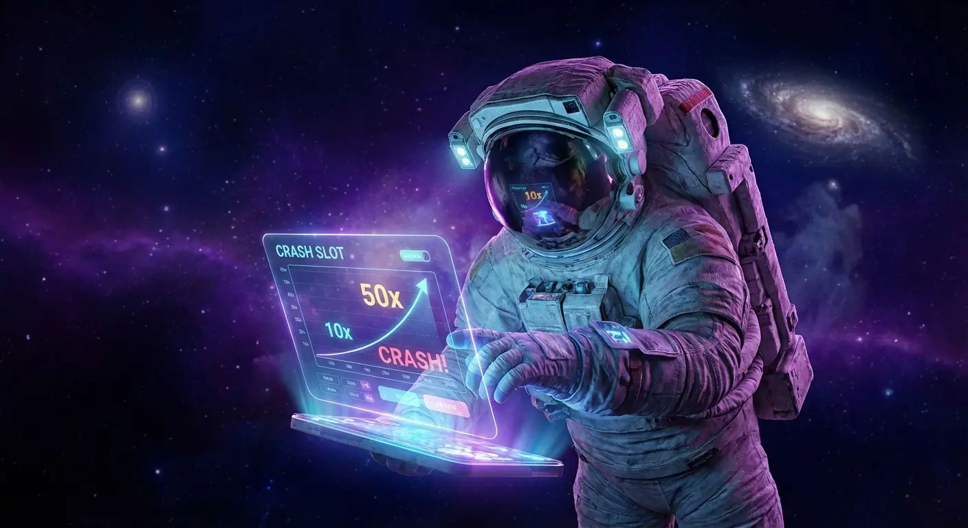 Astronauta interactuando con tragamonedas Spaceman en el espacio