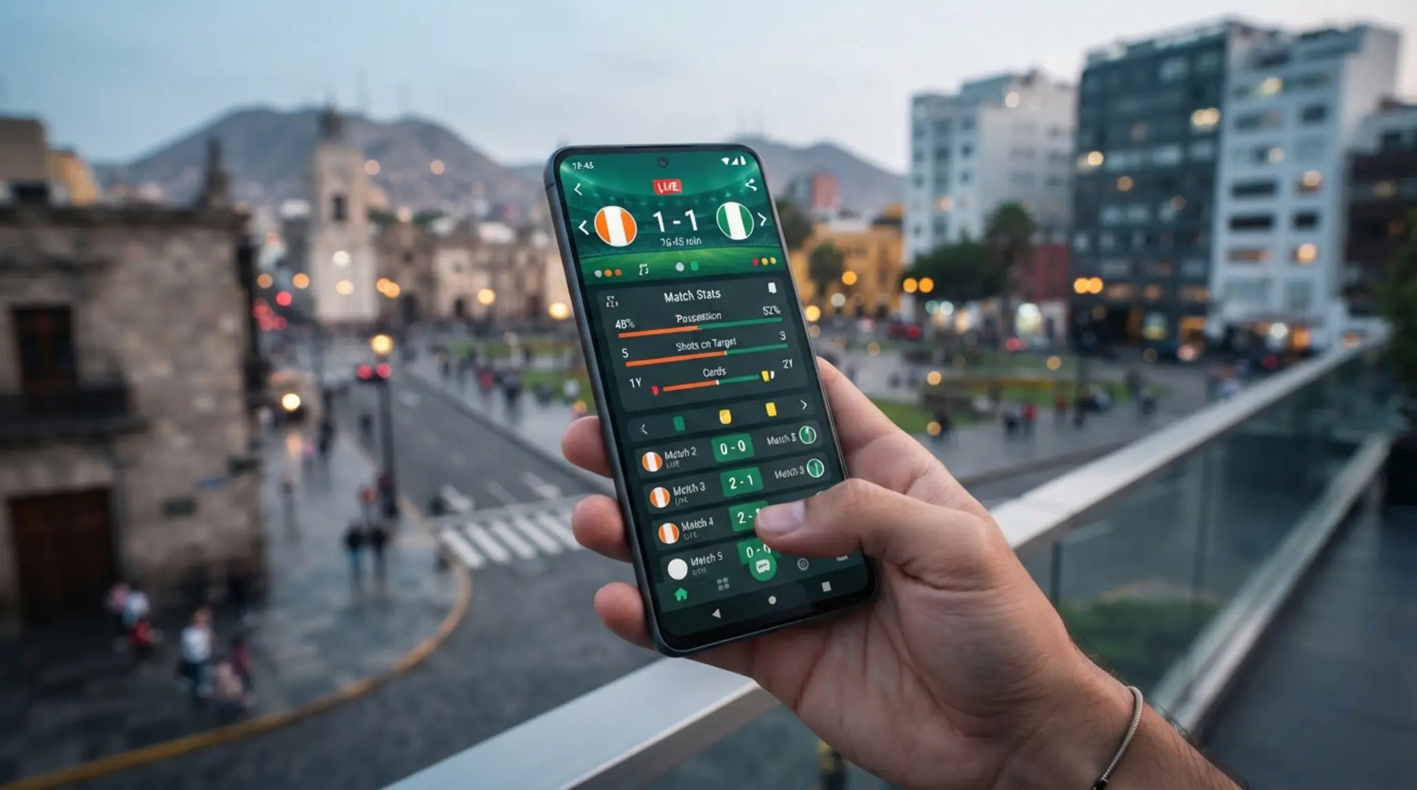 Smartphone Android con interfaz móvil genérica de plataforma deportiva en un entorno moderno