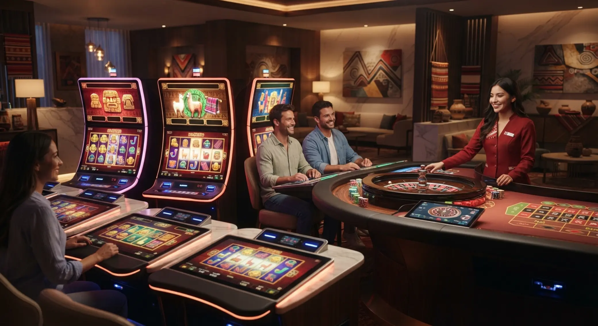 Ambiente de casino online con tragamonedas y ruleta usando bono de bienvenida