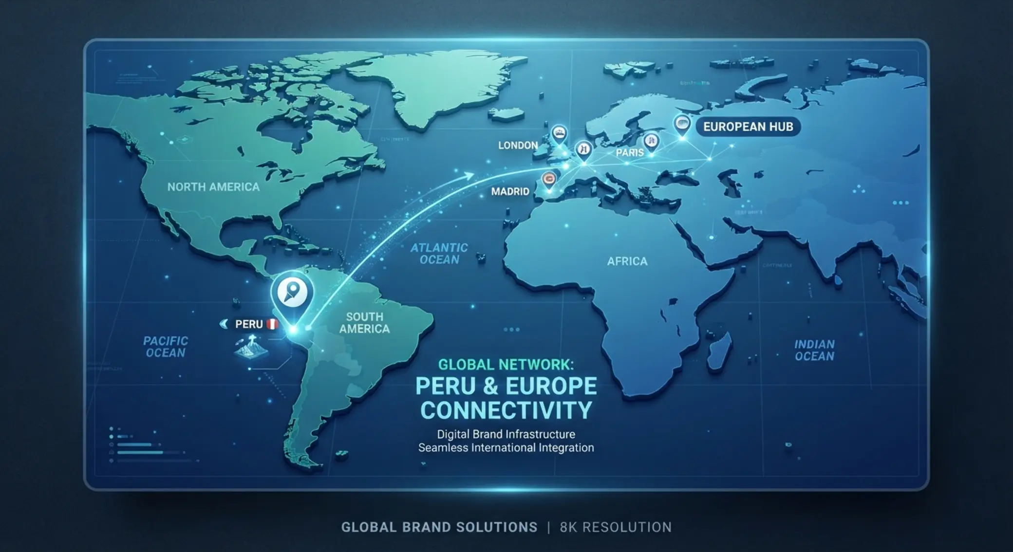 Mapa simplificado con Perú y Europa marcados para mostrar presencia internacional