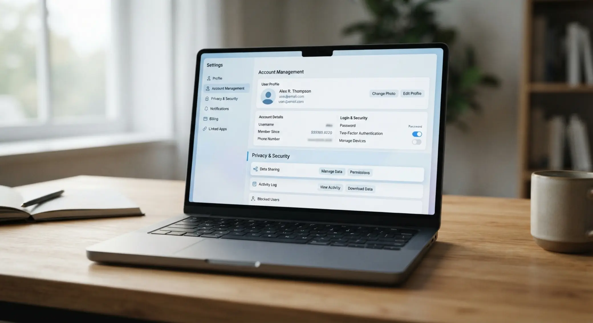 Ruta visual hacia la configuración y privacidad de la cuenta