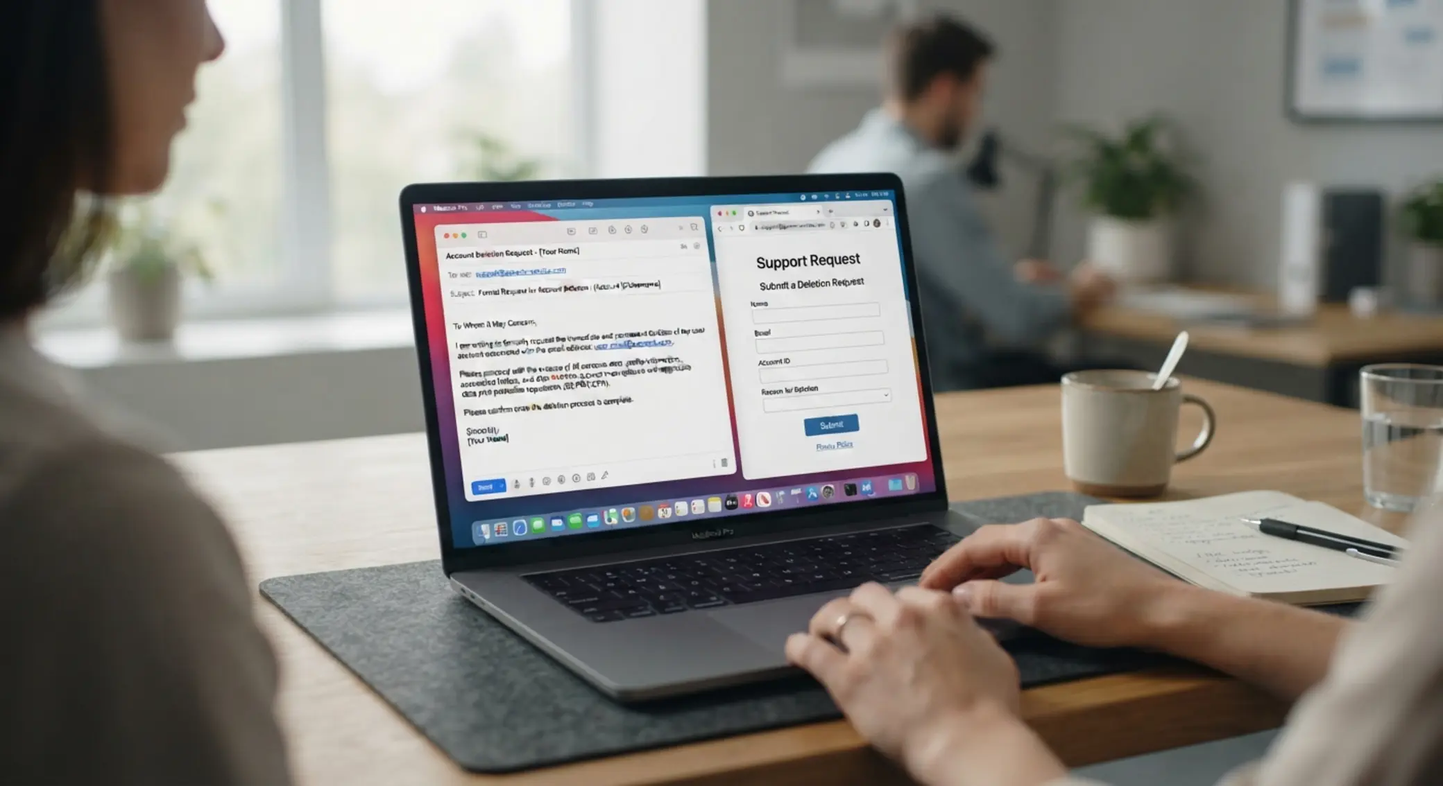 Envío de solicitud por correo para eliminar una cuenta