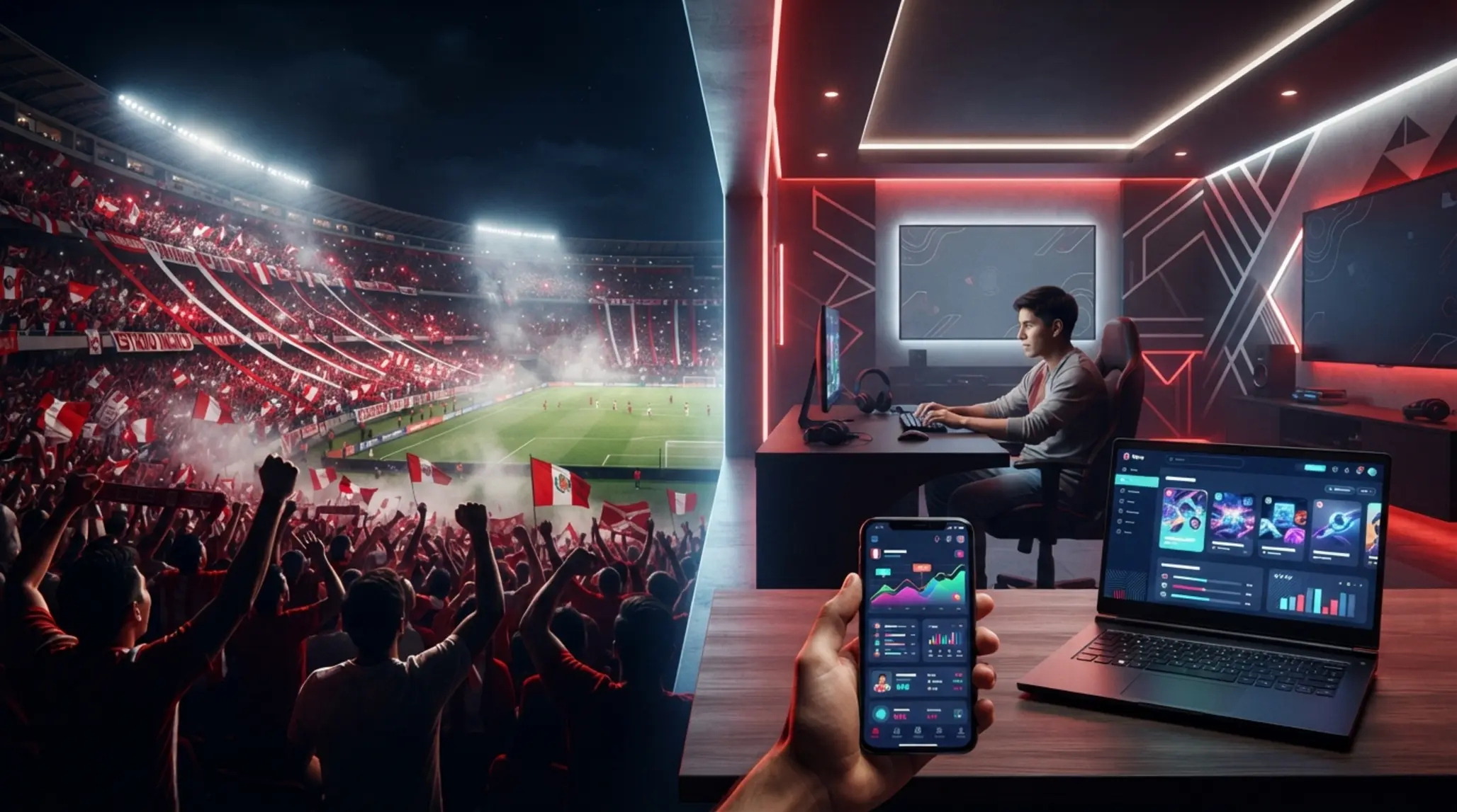 Visual principal de plataforma digital en Perú con deporte y entretenimiento en línea