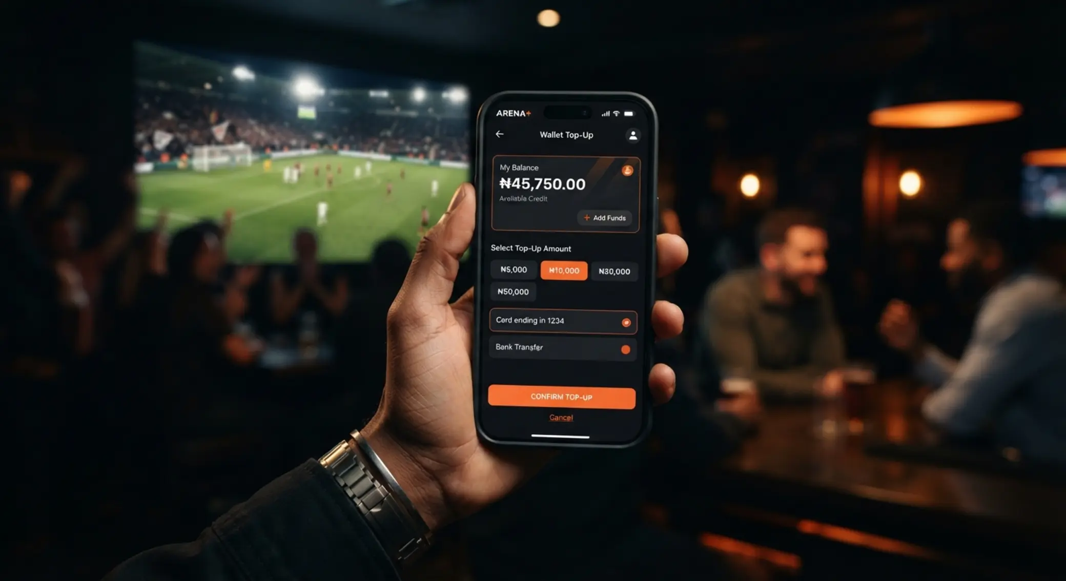 Pantalla de saldo y depósito en app móvil para iPhone