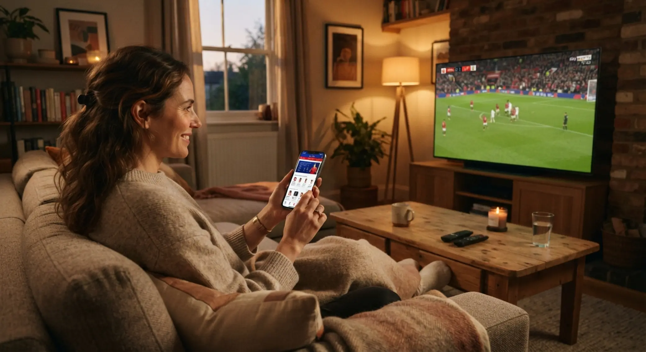 Uso de app en iPhone mientras se ve un partido en casa