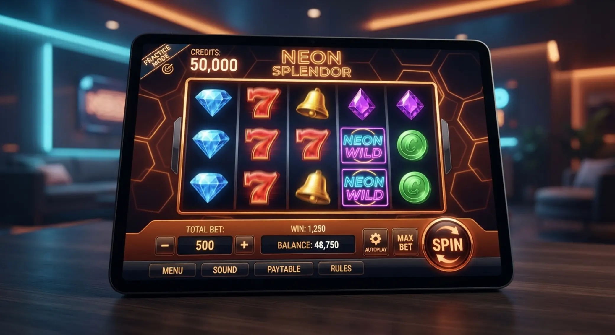 Interfaz de juegos gratis en modo demo con saldo virtual