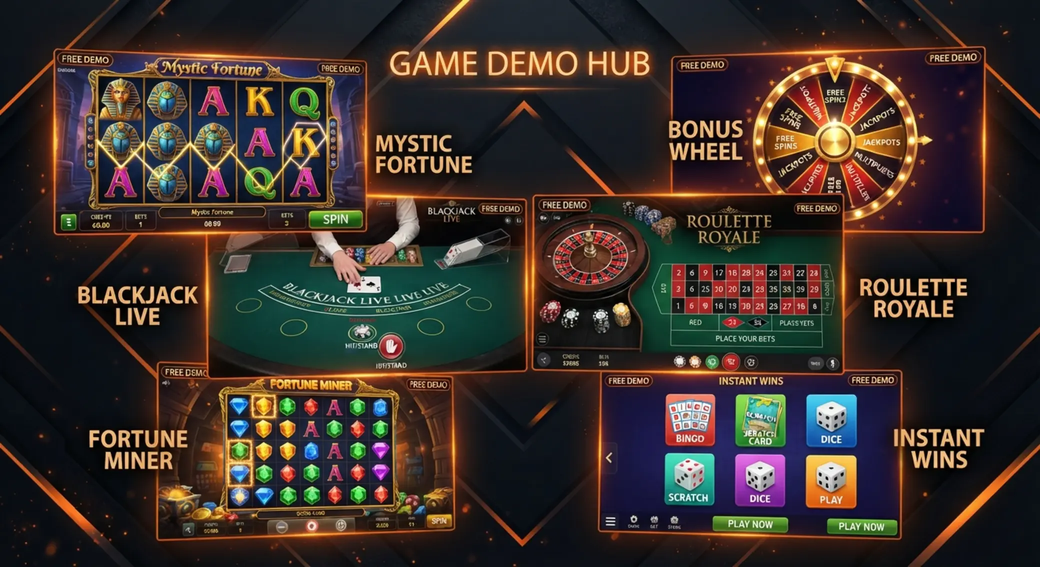 Variedad de juegos gratis con tragamonedas, ruleta y cartas