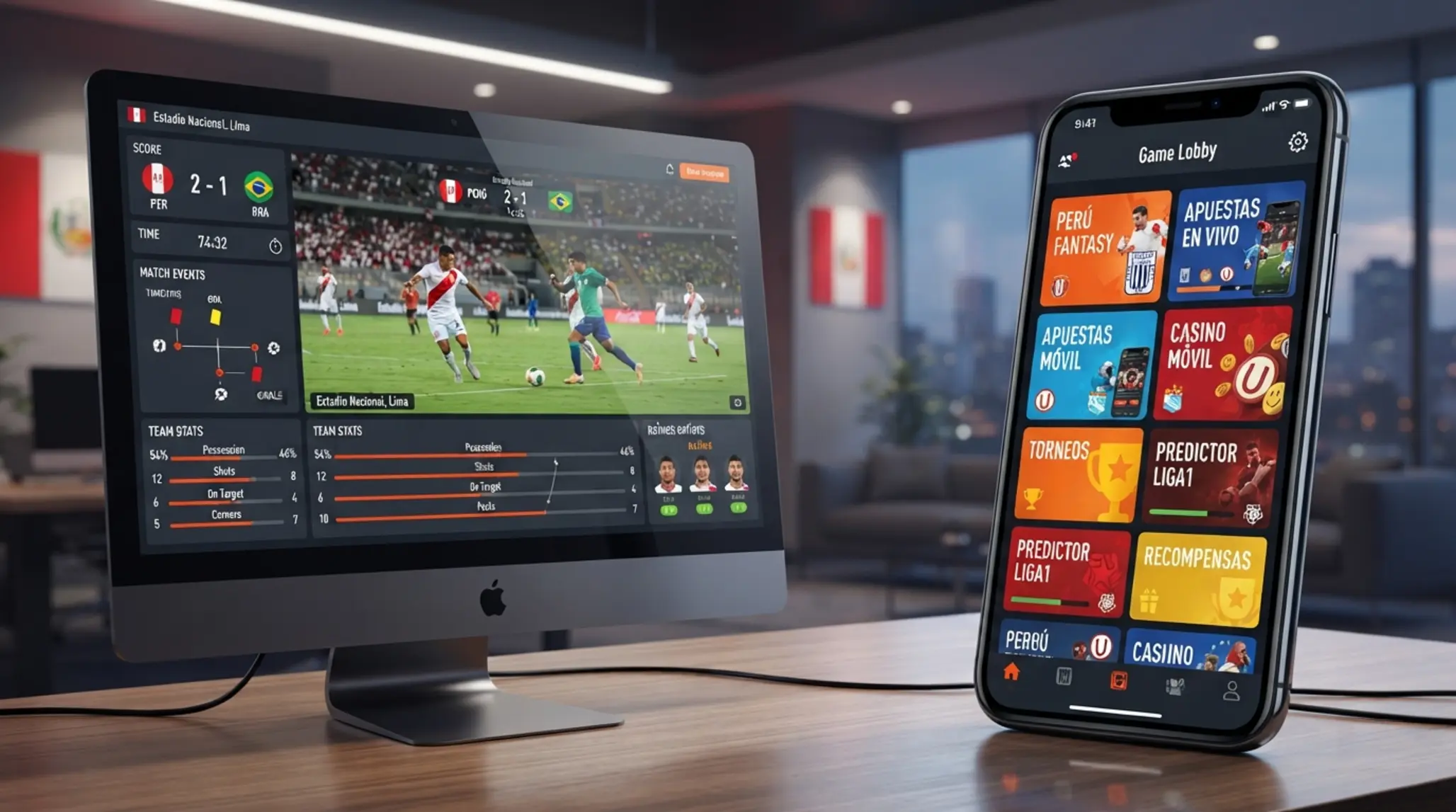 Vista general de plataforma digital con deportes y juegos online en contexto peruano