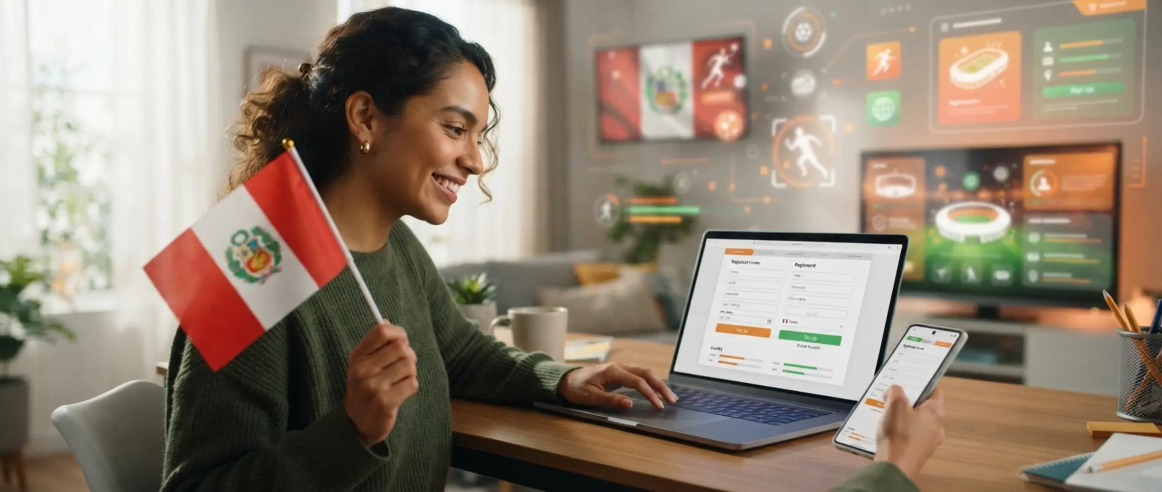 Usuario en Perú completando un registro online en una interfaz moderna