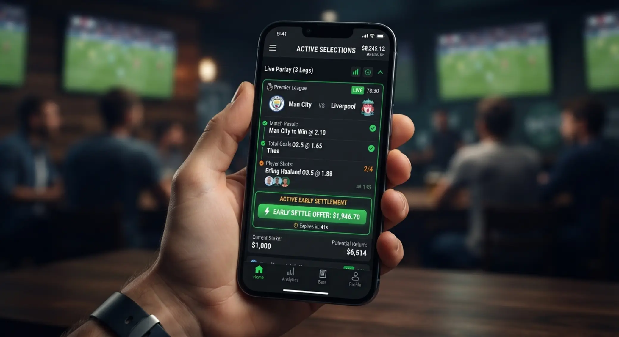 Pantalla de apuestas activas con opción de cash out resaltada