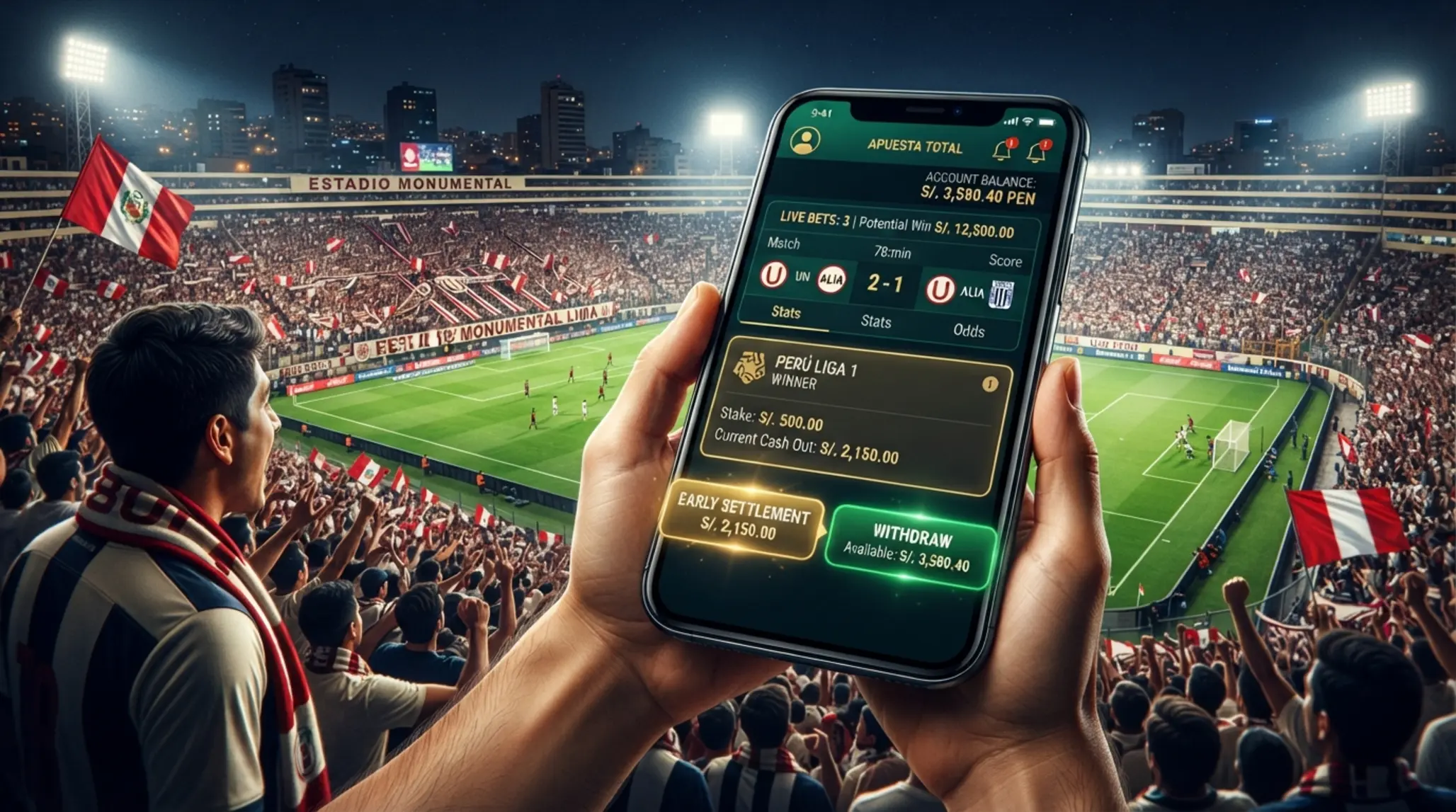 Banner sobre retiro rápido y cash out en una plataforma deportiva en Perú